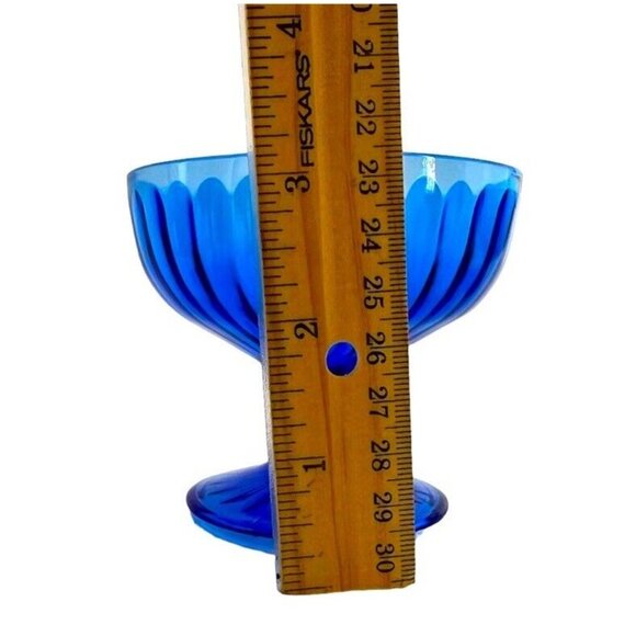 3 Vintage Hazel Atlas Aurora Colbalt Blue Footed Coupes Dessert Bowl Depression - Picture 5 of 6